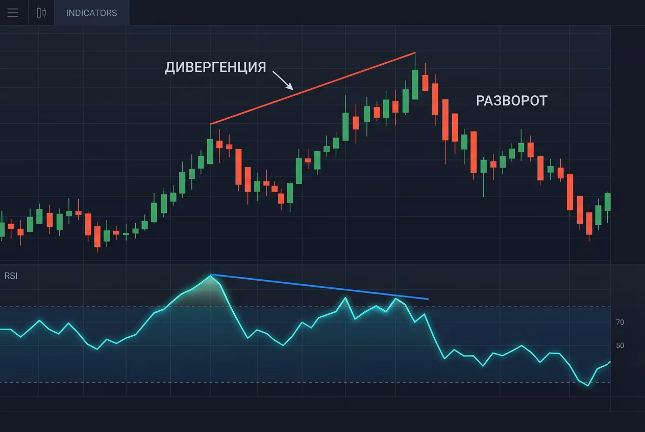 Дивергенция RSI на графике как сигнал разворота тренда