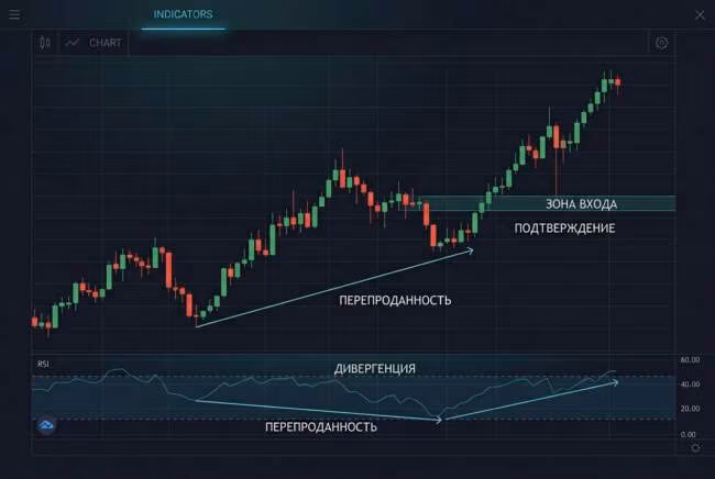 скрытая дивергенция RSI: когда работает на трендовом откате