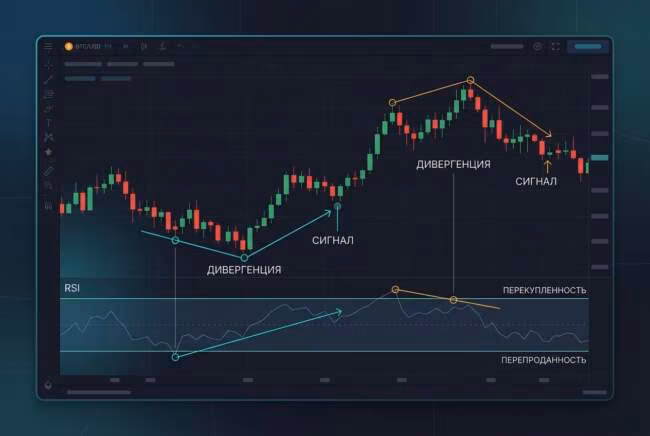бычья и медвежья дивергенция RSI: разбор сигналов на графике